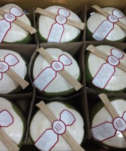 Young Coconut With Bamboo Straw In Paper Bag